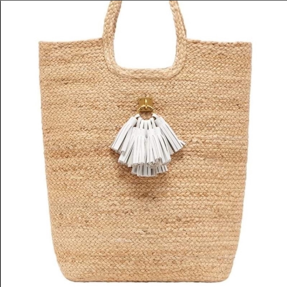 India Hicks Jute Bag with white leather tassle